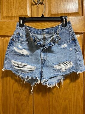 Levi's Light Blue Ripped Denim Cutoff Shorts